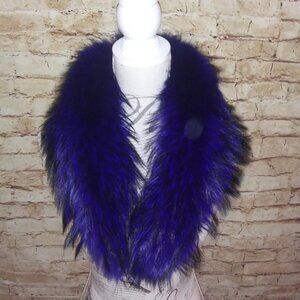 NEW real FUR Collar Scarf Scarve stunning navy blue